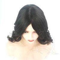 14 Inches Big Layer Color Curly Hair Human Hair Remy Hair Wig Restyled Wave Medium Density Skin Top Jewish Wig