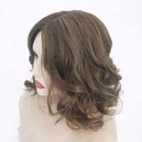 A13 Inches Brown Color With Highlight 6810 Hand-tied Skin Top Jewish Wig