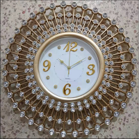 sweep movement diamond clock home decoration crystal wall clock
