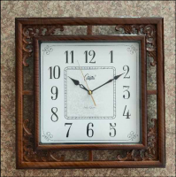 20 Inch Square Carved Design Mute Quartz Wall Clock For Living Room