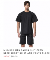 MUMUSK MEN SAUNA SUIT CREW NECK SHORT SHIRT AND PANTS BLACK