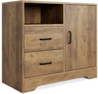 Storage Cabinet, Wide Dresser With 2 Drawers Chest And 1 Side Cabinet, Modern Nightstand End Table, 1 Adjustable Shelf, Sideboard Cupboard In Living Room Hallway Kitchen, Rustic Brown
