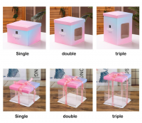 1/6 Custom Luxury White Clear Square Cake Box PET PVC Wedding Birthday Party Gift Box