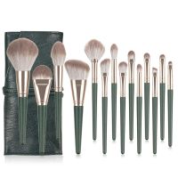 2020 new style makeup brush set 12pcs green makeup brushes with black pu cosmetic bag