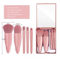 Portable travel brush set short handle loose powder brush foundation smudge eyeshadow lip makeup brush kit with makeup mirror