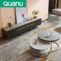 Quanu 670106 Luxury living room furniture round tea table tv stand coffee table set