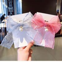 Pure Color Bow Hairpin With Lace And Imitation Pearl