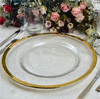 Factory Wholesale Gold Rimmed Clear Glass Charger Plate For Wedding Decoration