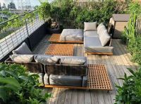 Outdoor Teakwood Sofa Set with all-waether fabric