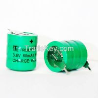 3.6v Ni-MH Button Cell Rechargeable Battery
