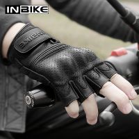 INBIKE Men Sport Anti Skid Gloves Hook and Loop Strip Goat Leather Half Finger Bike Riding Motorcycle Gloves CM201
