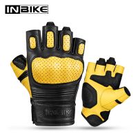 INBIKE Summer Goatskin Gloves Half Finger Bicycle MTB Bike Sport Motorcycle Mountain Running Cycling Gloves CM206