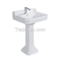 Bathroom rectangle glassy white ceramic sanitary ware hot selling pedestal sink