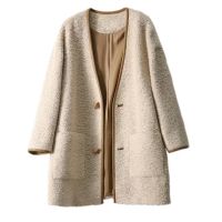 Simple and elegant shoulder silhouette shows thin fancy cloud special yarn long wool overcoat women
