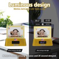 Acrylic US Flags Picture Frames Table Desk Motion Activated Lamp Night Light Thermometer Clock Digital Gifts for Kids Birthday
