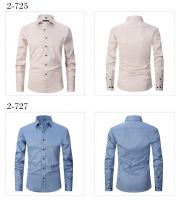 Men's Elastic Slim Solid Color Long-sleeved Shirt For Suit