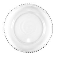 13 Inch Transparent Glass Edge Round Beads Multicolor Optional Wedding Tabletop Decoration Plate Glass Charger Plates