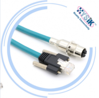 Ethernet M12 X code to RJ45 blue metal male plug molded 8pin TPU PVC jacket Cat6e cable connector