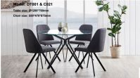 tempered glass top metal feet dining table and fabric chairs