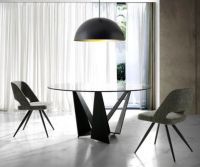 Tempered Glass Top Metal Feet Dining Table And Fabric Chairs