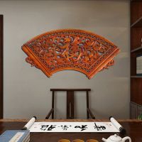 Customizable new Chinese wood carving pendant fan-shaped wall decoration wood carving painting camphor wood carving crafts background wall hanging wall