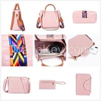 Fashion Stone Pattern Handbag, High-grade Leather, Color Ribbon Decora
