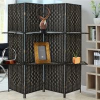 4panel  Wicker Room Divider With Display Shelf    Foldable Room Divider