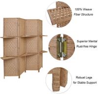 4Panel  Wicker Room Divider With Display Shelf    Foldable Room Divider