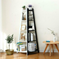 D'topgrace 5-tiered Black Color Corner Bookshelf, Corner Ladder Shelf