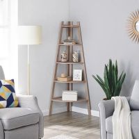 D'topgrace 5-tiered Brown Color Corner Bookshelf, Corner Ladder Shelf