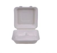9" 3 Compartment Clamshell 100% Compostable Take out Food Containers Heavy-Duty Quality to Go Containers, Natural Disposable Bagasse, Made of Sugar Cane Fibers
