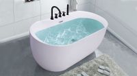 YAZHU 66.93" Acrylic Freestanding Bathtub Contemporary Soaking White Tub with Chrome Overflow and Drain Model 8007-2