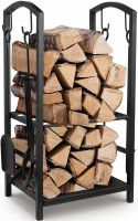 Unikito Firewood Rack Stand Indoor Wood Log Rack Fireplace Firewood Holder Storage with Kindling Rack, Heavy Duty Logs Holder for Outdoor Patio Deck, Wood Pile Storage Stacker Organizer, Matte Blac