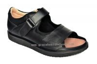 Summer Black Wide Sandal Diabetic Genuine Leather Shoes(9815605)