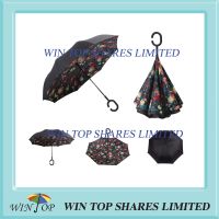 Good quality Rose flower black 2 layers fabric sun rain proof inverted Umbrella wholesale