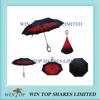 Red flower printed solid double canopies UV proof water resistance reversed Umbrella