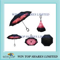 Pink flower printed solid double canopy UV water proof reversed Umbrella supply