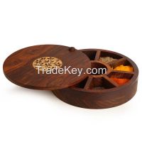 ExclusiveLane Sheesham Wood Spice Box With Floral Work