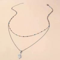 2021 Creative Cactus Pendant Double-layer Stainless Steel Oil Dripping Chain Design Clavicle Necklace