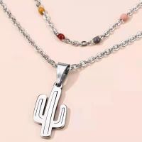 2021 Creative Cactus Pendant Double-layer Stainless Steel Oil Dripping Chain Design Clavicle Necklace